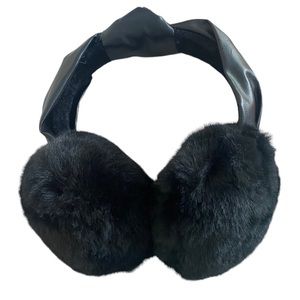 WONDERLY Women’s Black Faux Leather Top Knot Earmuffs One Size
